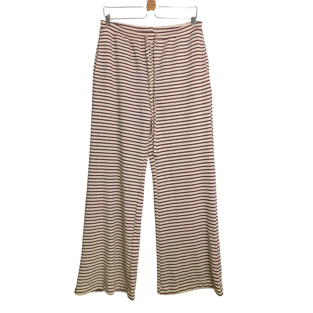 Solai the Label Solstice Striped Wide Leg Drawstring Pants Cream Burgundy L